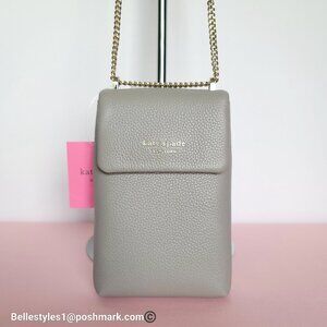 KATE SPADE Bradley North/South Pebbled Leather Phone Crossbody-True Taupe 🎈⭐